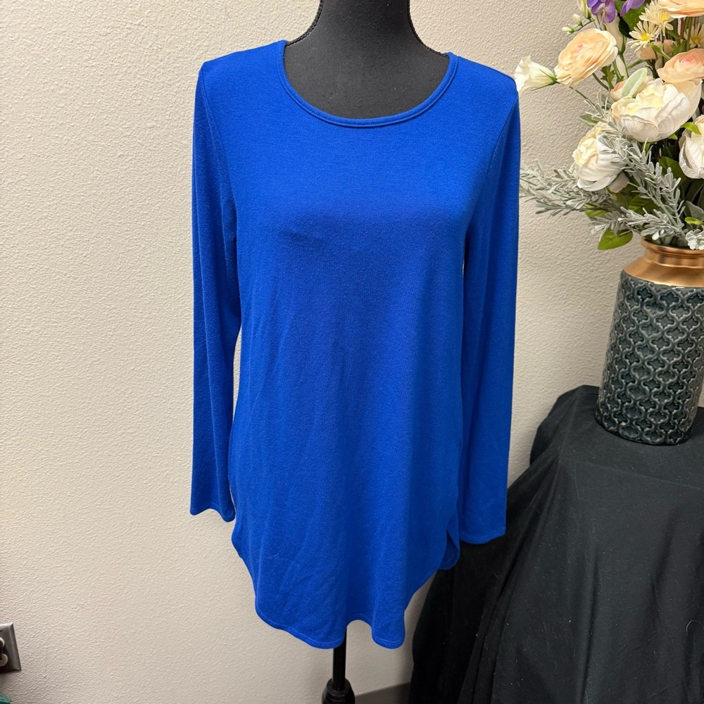 Calvin Klein Royal Blue Long Sleeve Stretch Knit Top Women’s Small Classic Tee - Picture 1 of 9